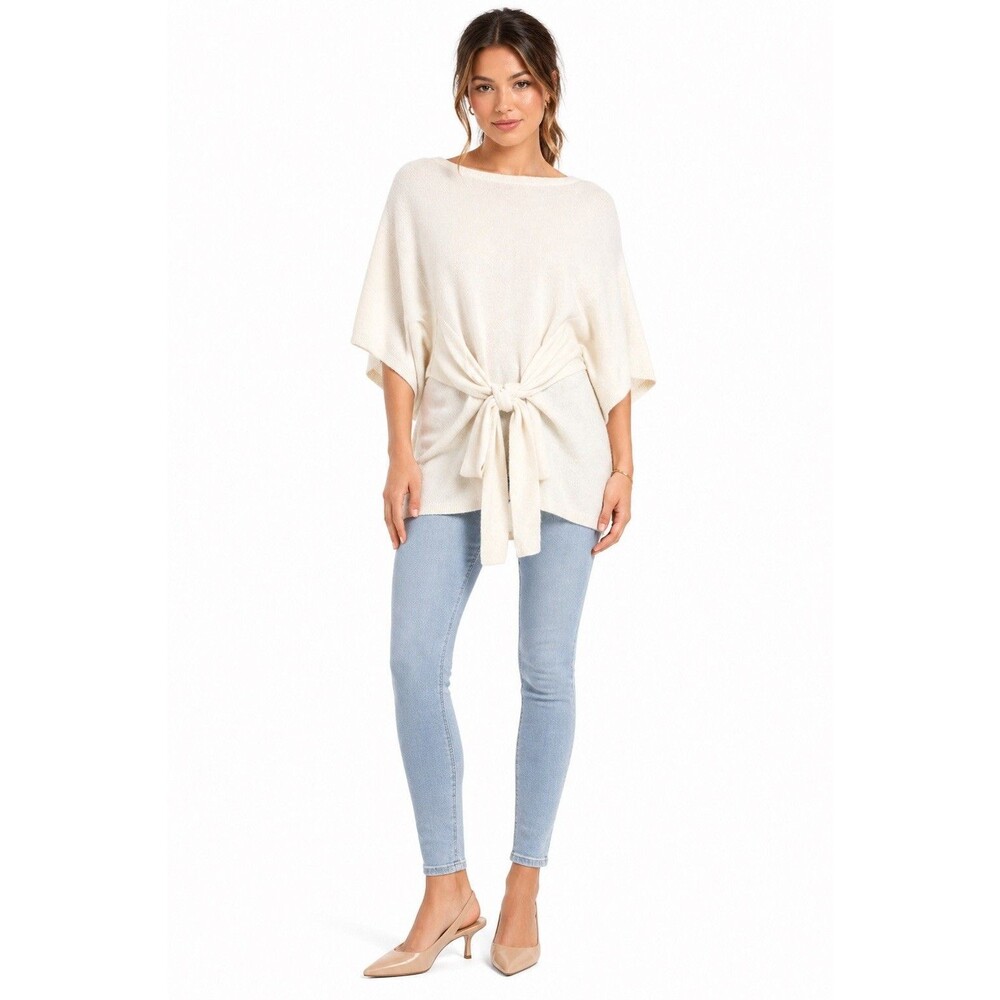 Ted Baker Olympy Ivory Cashmere Wool Tie Front Tunic Sweater M Boho Luxe Minimal
